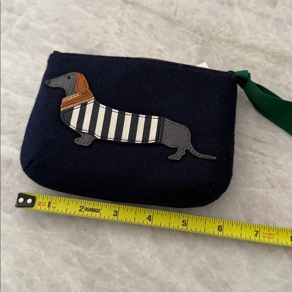 Talbots Dachsund Dog Coin Purse Navy Blue & Faux Leather Zipper Pouch Wallet - Picture 5 of 6